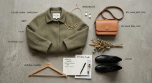 A high-end editorial flat-lay featuring a minimalist, high-quality garment from an indie Polish fash