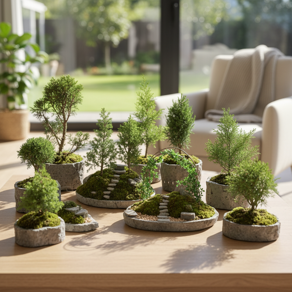 Miniaturowe iglaki: mała architektura zieleni w domu